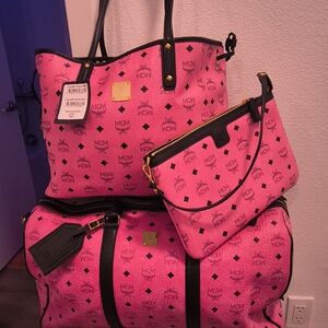 MCM Pink and Black Tote Bag Set
